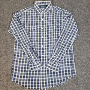 Vtg Polo Ralph Lauren Shirt Mens Size M Navy  Blend Plaid Button Up Long Sleeve